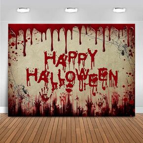 Mocsicka Halloween Backdrop Scary Blood Splatter Wall Photography Background Halloween Red Blood Dripping Horror Theme Birthday Party Decorations Photo Booth Props (7x5ft)