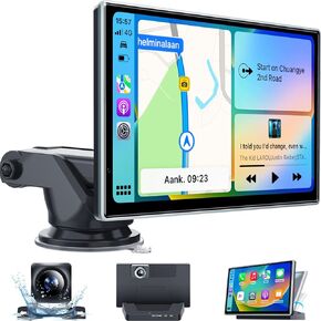 Westods Portable Wireless Carplay Car Stereo with 2.5K Dash Cam - 9.3" HD IPS Screen, Android Auto, 1080p Backup Camera, Loop Recording, Bluetooth, GPS Navigation Head Unit, Car Radio Receiver