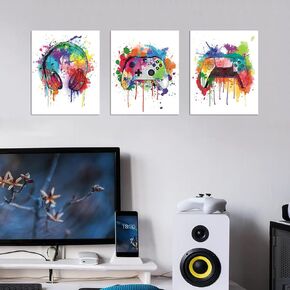 Kasubeso Watercolor Gaming Posters Wall Stckers, Game Room Wall Art Decals, Peel and Stick Removable Gamer Wall Decor for Teen Boys Room Bedroom Playroom Playstation