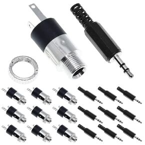 10 Pcs 3.5mm Stereo Jack Panel Mount Gold Plated Female Audio Connector PJ-392 Audio Socket for Headphone/Audio/Video with 3.5mm TRS Male Plug