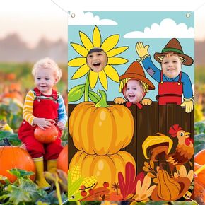 LOKIPA Thanksgiving Photography Backdrop, Fall Festival Decorations Fall Harvest Decorations Pumpkin Photo Background for Indoor Outdoor Autumn Party Decor Favor Supplies (59 x 39.4in)