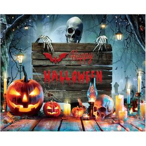 10X8FT Halloween Party Backdrop Horror Cemetery Night Ghost Skeleton Background Horror Pumpkin Halloween Background Photography Backdrops DH-703