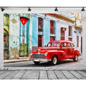 BELECO 7x5ft Fabric Vintage Cuba Street Backdrop Old Havana Cuba City Classic Car Old Building Cuban Background for Theme Party Decor Kids Adults Portrait Photo Studio Props