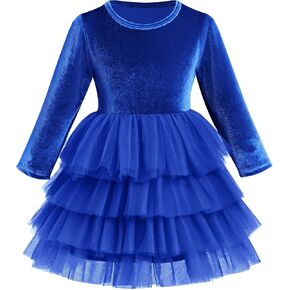 Toddler Girls Long Sleeve Velvet Dress with Tutu Skirt Flower Girl Dress Princess Christmas Tulle Party Dress