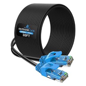 75FT Cat6 Outdoor Ethernet Cable, In-Ground, Heavy Duty Direct Burial, 24AWG CCA Solid Cord, POE, UTP, Waterproof, LLDPE UV Resistant, Network, Internet, LAN, Cat 6 Patch Cable - 75 Feet