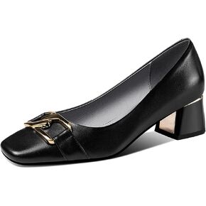 TinaCus Women's Genuine Leather Handmade Slip On Block Heel Square Toe Pump Shoes with Unique Metal Pattern