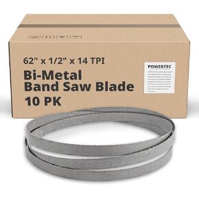 POWERTEC 62 Inch Bi-Metal Bandsaw Blades, 1/2" x 14 TPI Non-Ferrous Metal Cutting Band Saw Blades for WEN 3939, 3939T, Ryobi, Grizzly, Skil, Sears Craftsman, and POWERTEC 9" Band Saw, 10pk (13230-P10)