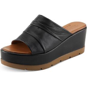 Spring Step ALLERTON Women's Leather Wedge Platform Slip-On Sandals with Gathered Detail White EU 39 / US 8.5
