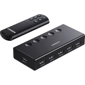 محول HDMI 5 في 1 من UGREEN، 4K@60 هرتز، مقسم HDMI مع جهاز تحكم عن بعد 5 منافذ HDMI محدد يدعم 3D CEC HDR HDCP2.2 متوافق مع PS5/4/3 Xbox Nintendo Switch Roku TV Fire Stick