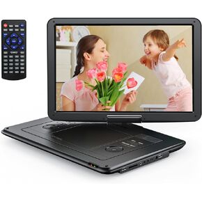 YOTON 17.5" Portable DVD Player with 15.5" HD Swivel Screen for Car and Kids, 4-6 Hours Working Time with Built-in Battery, Dual Stereo Speakers, USB/SD/AV/Audio/Gamepad Support [Not Support Blu-Ray]