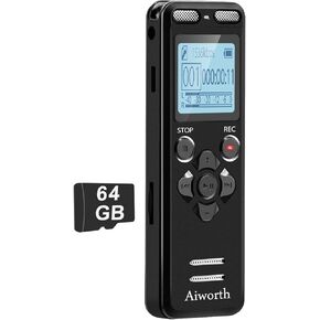 72GB Digital Voice Recorder Voice Activated Recorder for Lectures Meetings - aiworth 5220 Hours Sound Audio Recorder Dictaphone Recording Device with Playback,MP3 Player,Password,Variable Speed