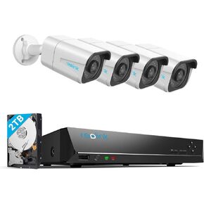 REOLINK 4K Security Camera System, 4pcs H.265 4K PoE Security Cameras Wired with Person Vehicle Detection, 8MP/4K 8CH NVR with 2TB HDD for 24-7 Recording, RLK8-810B4-A Black