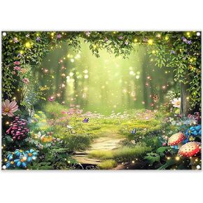 ZTHMOE Fabric 7x5ft Enchanted Forest Photography Backdrop Fairy Garden Background Kids Girl Magic Wonderland Party Decoration Spring Photo Booth Props