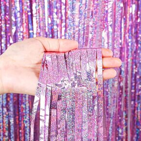 Shimmer Wall Curtain Backdrop (2 Pack, 9.8 x 3.3 ft), Purple Streamers Curtain for Birthday Party Decorations, Photo Booths & Theme Parties, Tinsel Foil Fringe Party Supplies by PixiPy