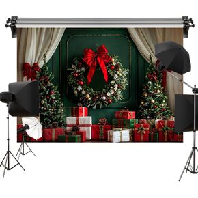 Kate 7x5ft/2.2x1.5m Christmas Backdrop Wreath Xmas Tree Gifts Interior Decoration Photo Background Photography Studio Props