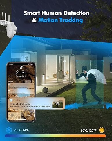 كاميرا مراقبة LaView 4MP و5MP 5G&2.4 جيجا هرتز واي فاي خارجية سلكية ملونة للرؤية الليلية، كاميرات 2K لأمن المنزل، كشف الإنسان بالذكاء الاصطناعي والتتبع التلقائي (عبوتان أبيضتان) in Kuwait