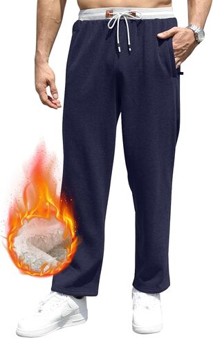 بنطال رياضي رجالي مزود بجيوب بسحاب، سروال رياضي للركض والركض، مبطن بالصوف الناعم، برباط الخصر، سروال يوجا رياضي للجري in Kuwait