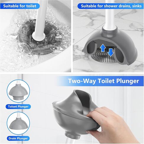 Toilet Plunger with Holder, Plunger with Unique Holder, Plungers for Bathroom with Holder, Toilet Plunger Heavy Duty (1, Grey) in Kuwait