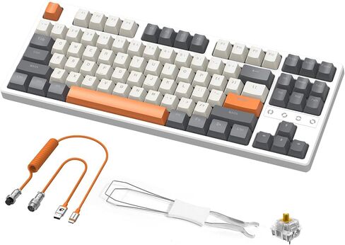 Wireless Gaming Keyboard and Custom Coiled USB C Cable,Triple Mode 2.4GHz/BT 5.0/USB-C,TKL Hot Swappable Mechanical Keyboard Yellow Switches,Rechargeable 3000mAh for PC PS5 PS4 Xbox-2 in 1 Kit in Kuwait