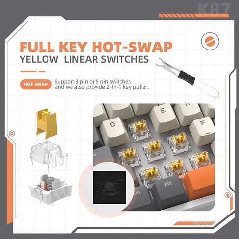 Wireless Gaming Keyboard and Custom Coiled USB C Cable,Triple Mode 2.4GHz/BT 5.0/USB-C,TKL Hot Swappable Mechanical Keyboard Yellow Switches,Rechargeable 3000mAh for PC PS5 PS4 Xbox-2 in 1 Kit in Kuwait