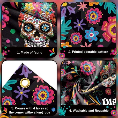 7x5ft Day of The Dead Backdrop Mexican Fiesta Sugar Skull Marigold Flowers Photography Background Dia DE Los Muertos Birthday Party Decorations Supplies Banner Cake Table Photo Shoot Props in Saudi Arabia