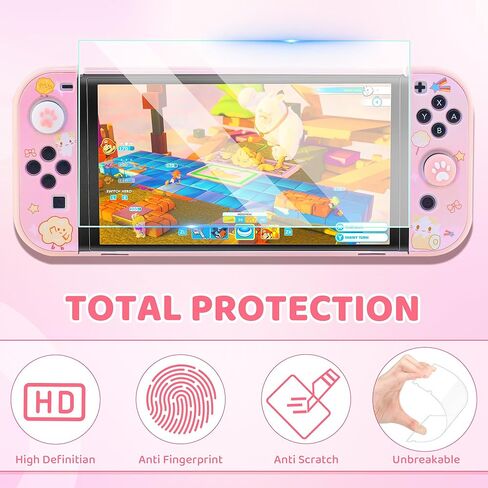 Fundiary لطيف لحقيبة حمل Mashumaro لجهاز Nintendo Switch، ملحقات حقيبة تخزين للسفر باللون الوردي لوحدة تحكم Switch Joycon مع غطاء واقي من مادة TPU، واقي شاشة، حزام كتف وغطاءين للإبهام in Kuwait