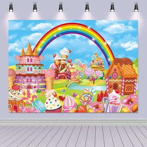 Candyland Theme Party Backdrop Cartoon Rainbow Lollipop Sweet Donut Ice Cream Photography Background for Kid Adult Ice Cream Birthday Party Decoration Banner Baby Shower Photo Props in Saudi Arabia