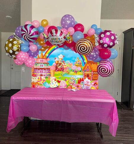 Candyland Theme Party Backdrop Cartoon Rainbow Lollipop Sweet Donut Ice Cream Photography Background for Kid Adult Ice Cream Birthday Party Decoration Banner Baby Shower Photo Props in Saudi Arabia