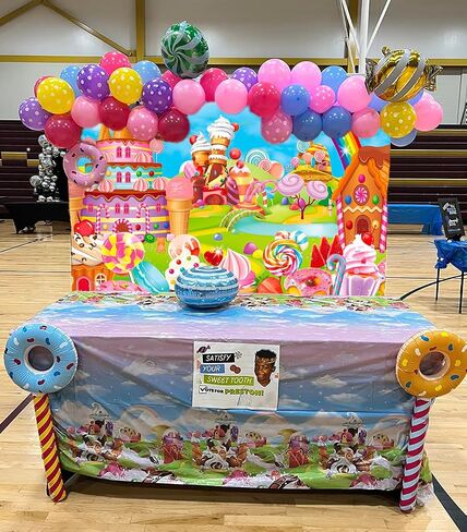 Candyland Theme Party Backdrop Cartoon Rainbow Lollipop Sweet Donut Ice Cream Photography Background for Kid Adult Ice Cream Birthday Party Decoration Banner Baby Shower Photo Props in Saudi Arabia