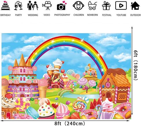 Candyland Theme Party Backdrop Cartoon Rainbow Lollipop Sweet Donut Ice Cream Photography Background for Kid Adult Ice Cream Birthday Party Decoration Banner Baby Shower Photo Props in Saudi Arabia