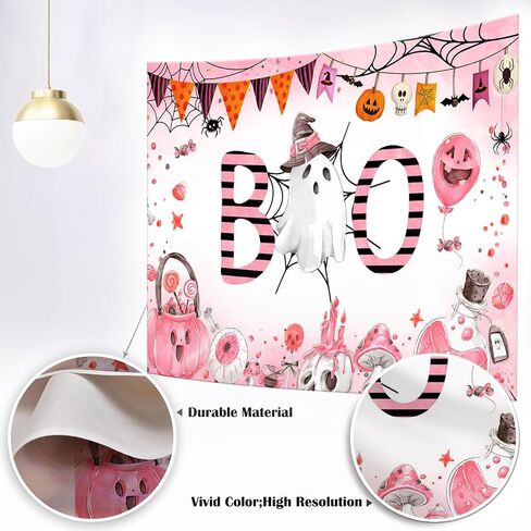 Mocsicka Halloween Baby Shower خلفية عيد ميلاد A Little Boo هو تقريبًا مستحق لتزيين الحفلات خدعة أو علاج شبح مخيف بو الهالوين خلفية الدعائم (7 × 5 قدم (82 × 60 بوصة)، وردي) in Saudi Arabia