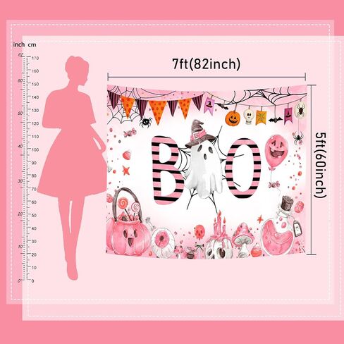 Mocsicka Halloween Baby Shower خلفية عيد ميلاد A Little Boo هو تقريبًا مستحق لتزيين الحفلات خدعة أو علاج شبح مخيف بو الهالوين خلفية الدعائم (7 × 5 قدم (82 × 60 بوصة)، وردي) in Saudi Arabia