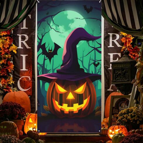 Halloween Door Decoration Horror Door Cover Banner Large Halloween Castle Front Door Backdrop Halloween Photo Background for Halloween Party Supplies 72.8 x 35.4 Inches (Castle) in Saudi Arabia