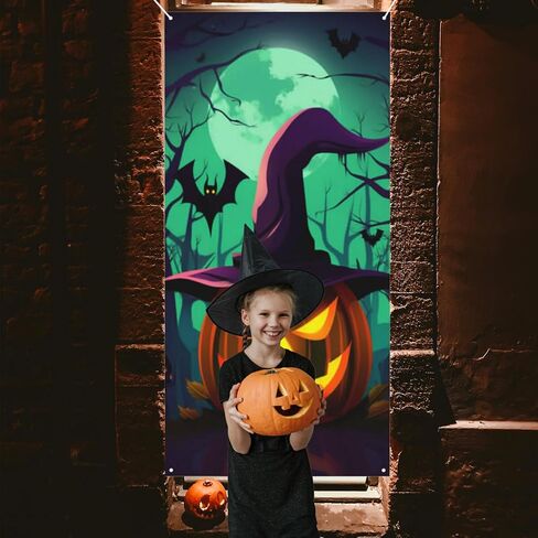 Halloween Door Decoration Horror Door Cover Banner Large Halloween Castle Front Door Backdrop Halloween Photo Background for Halloween Party Supplies 72.8 x 35.4 Inches (Castle) in Saudi Arabia