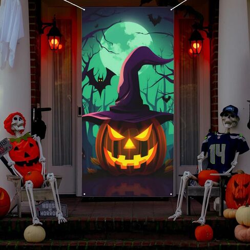 Halloween Door Decoration Horror Door Cover Banner Large Halloween Castle Front Door Backdrop Halloween Photo Background for Halloween Party Supplies 72.8 x 35.4 Inches (Castle) in Saudi Arabia