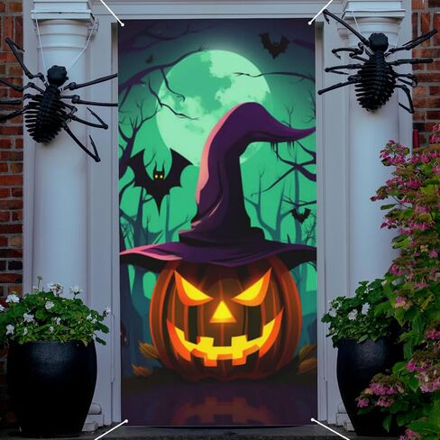 Halloween Door Decoration Horror Door Cover Banner Large Halloween Castle Front Door Backdrop Halloween Photo Background for Halloween Party Supplies 72.8 x 35.4 Inches (Castle) in Saudi Arabia