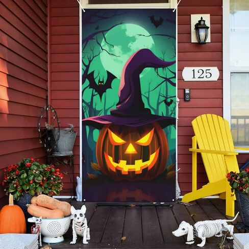 Halloween Door Decoration Horror Door Cover Banner Large Halloween Castle Front Door Backdrop Halloween Photo Background for Halloween Party Supplies 72.8 x 35.4 Inches (Castle) in Saudi Arabia