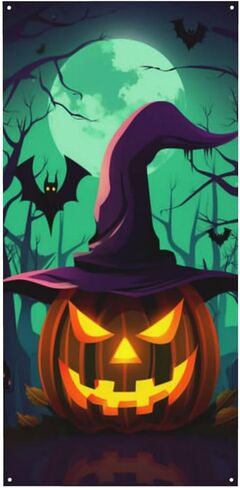 Halloween Door Decoration Horror Door Cover Banner Large Halloween Castle Front Door Backdrop Halloween Photo Background for Halloween Party Supplies 72.8 x 35.4 Inches (Castle) in Saudi Arabia