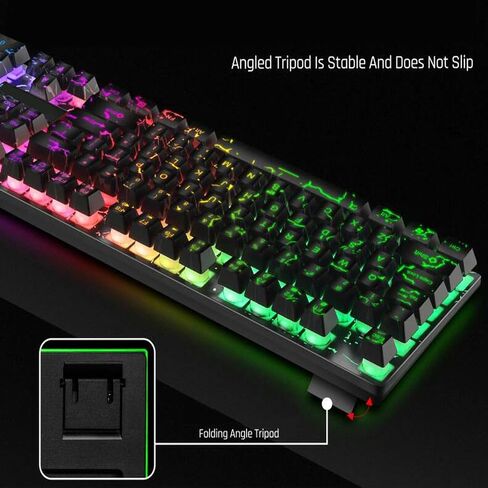 Wired Crack Rainbow Gaming Keyboard, 104 Keys Light Up Mechanical Feeling Computer Keyboard, Wired Gaming Keyboard for PC MAC Xbox Gamer(Black) in Kuwait