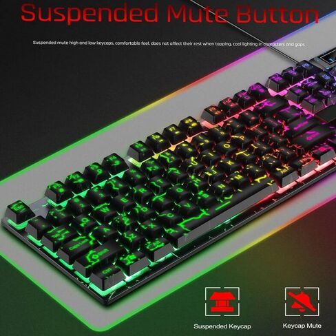 Wired Crack Rainbow Gaming Keyboard, 104 Keys Light Up Mechanical Feeling Computer Keyboard, Wired Gaming Keyboard for PC MAC Xbox Gamer(Black) in Kuwait