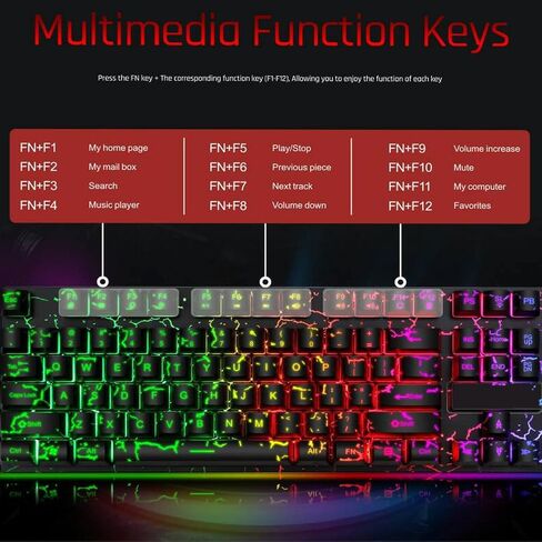 Wired Crack Rainbow Gaming Keyboard, 104 Keys Light Up Mechanical Feeling Computer Keyboard, Wired Gaming Keyboard for PC MAC Xbox Gamer(Black) in Kuwait