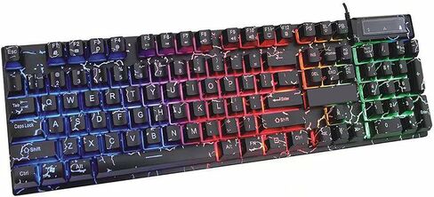 Wired Crack Rainbow Gaming Keyboard, 104 Keys Light Up Mechanical Feeling Computer Keyboard, Wired Gaming Keyboard for PC MAC Xbox Gamer(Black) in Kuwait