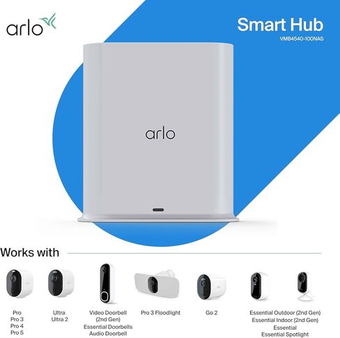 Arlo Pro SmartHub - يربط الكاميرات بشبكة Wi-Fi، يعمل Ultra 2، Ultra، Pro 5S 2K، Pro 4، Pro 3، Pro 2، Floodlight، كاميرات جرس الباب الأساسية والفيديو، أسود، VMB4540B (متجدد) in Kuwait