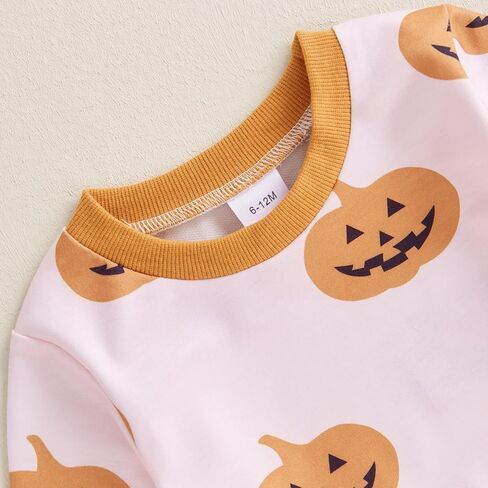 Toddler Baby Girl Halloween Outfit Long Sleeve Letter Pumpkin Embroidery Sweatshirt & Flare Pants Holiday Clothes in Kuwait