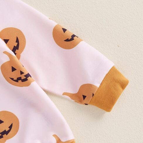 Toddler Baby Girl Halloween Outfit Long Sleeve Letter Pumpkin Embroidery Sweatshirt & Flare Pants Holiday Clothes in Kuwait