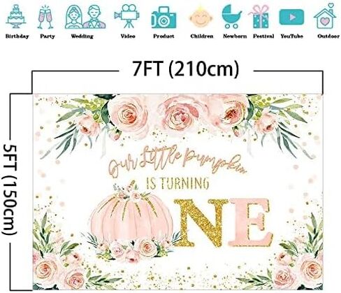 Mocsicka Pumpkin 1st Birthday Backdrop Blush Pink Floral Pumpkin First Birthday Background Fall Autumn Girl First Birthday Party Cake Table Decoration Banner Photo Booth Props (7x5ft) in Saudi Arabia
