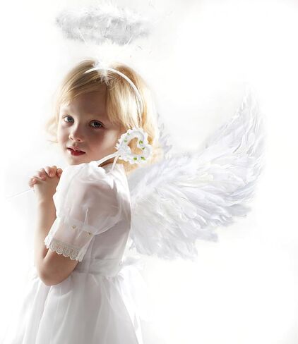 DERAYEE Angel Costume Wings and Halo, Angel Feather Wings for Kids Girls Halloween (Black) in Kuwait