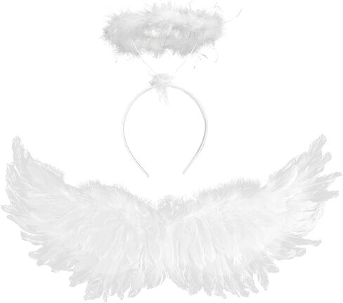 DERAYEE Angel Costume Wings and Halo, Angel Feather Wings for Kids Girls Halloween (Black) in Kuwait