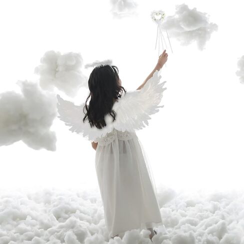 DERAYEE Angel Costume Wings and Halo, Angel Feather Wings for Kids Girls Halloween (Black) in Kuwait