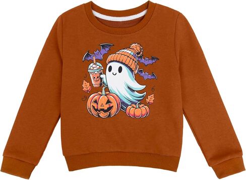 Toddler Baby Boy Girl Halloween Sweatshirt Pumpkin Ghost Drinking Coffee Bat Shirt Long Sleeve Sweater Fall Tops in Saudi Arabia